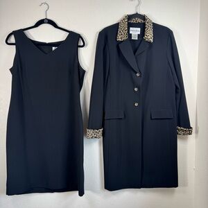 Danny And Nicole Long Black Jacket Dress Suit Size 12 Leopard Business